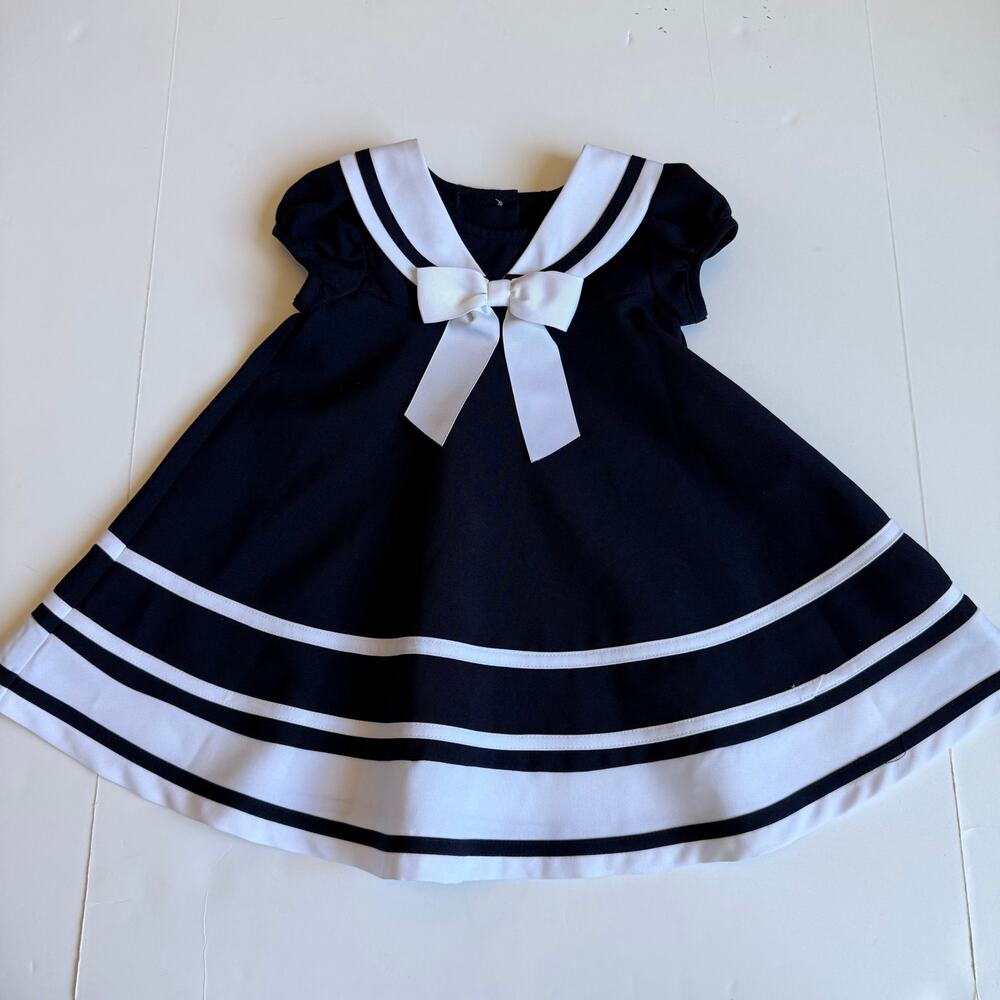 Bonnie Jean Nautical Sailor Dress Navy Baby Girls 18 Months - Picture 2 of 11